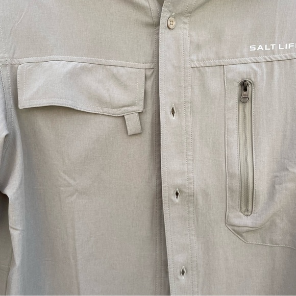 SALT LIFE Men’s Tan SLX UVapor Lightweight Long Sleeve Button Down Shirt Small - Picture 4 of 14